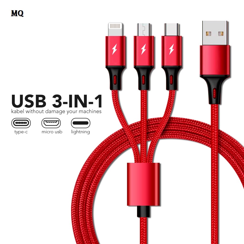 SB CB04 Kabel Data USB Cable 3in1 Fast Charger Micro USB Type C Lightning