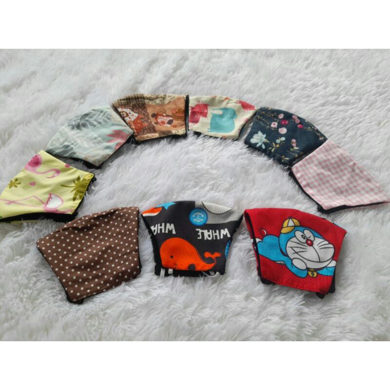 Masker Kain Anak 2 Lapis Duckbill Earloop Motif dan Polos (Katun Jepang+Katun Combed 30s) Adem Murah