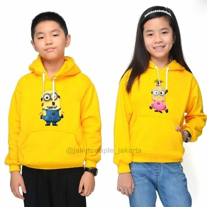 GRATIS NAMA Jumper Hoodie Anak dan Dewasa Gambar  MINION Murah,Satuan/Couple Keluarga Ayah,Ibu,Anak