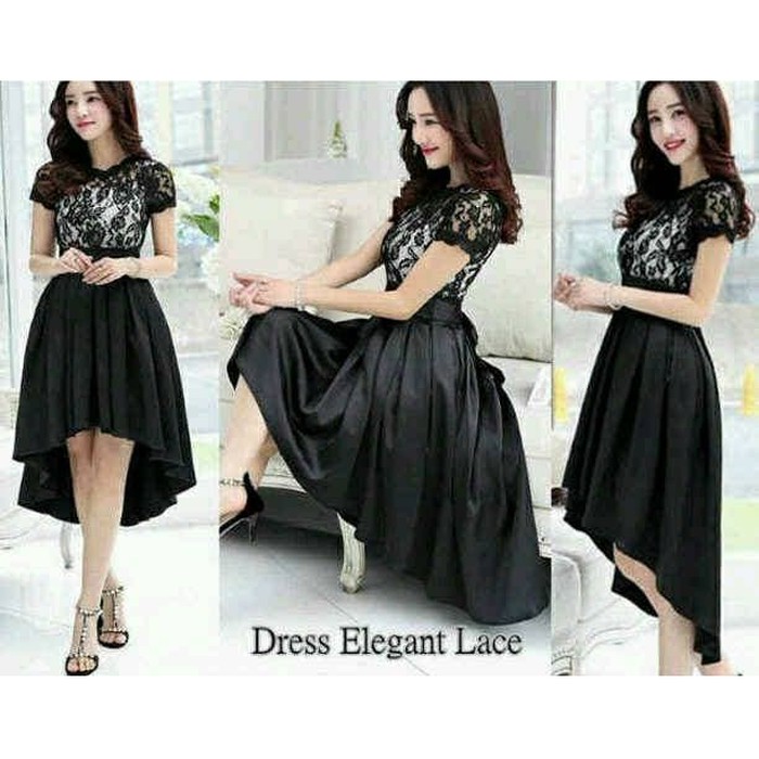 DRESS CASUAL DRESS WANITA DRESS WANITA MURAH PREMIUM Dress Elegant Lace - Hitam 70IOL