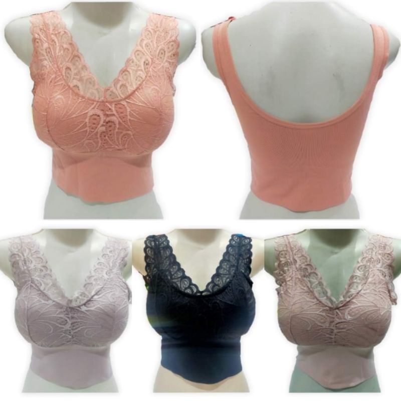 bralette crop top wanita semi brukat LD 65-125cm - miniset busa import cewek dewasa murah free size