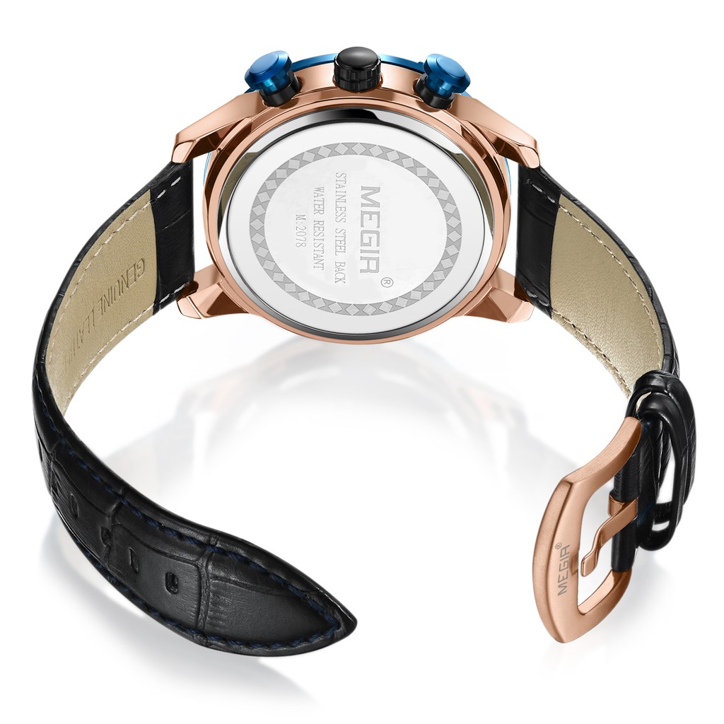 MEGIR 2078 Jam Tangan Pria Analog Chronograph Tali Kulit WATCHKITE WKOS