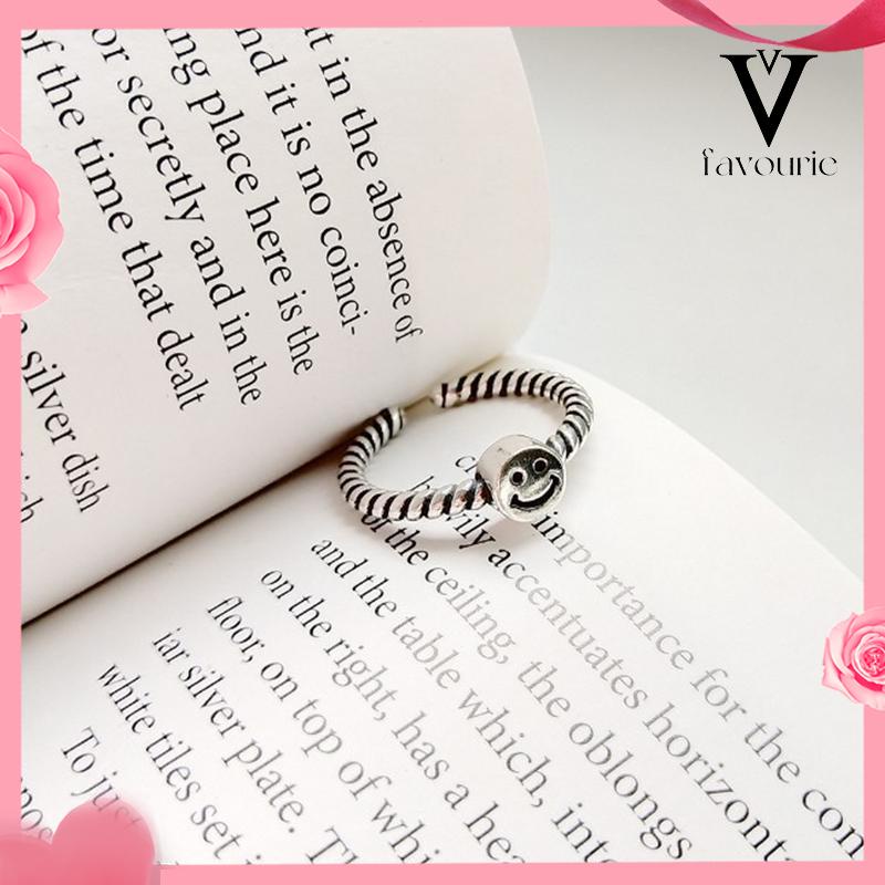 [COD]2 PCS Retro Smiley Cincin Wanita Fashion Kepribadian Pembukaan Cincin Dapat Disesuaikan-FA