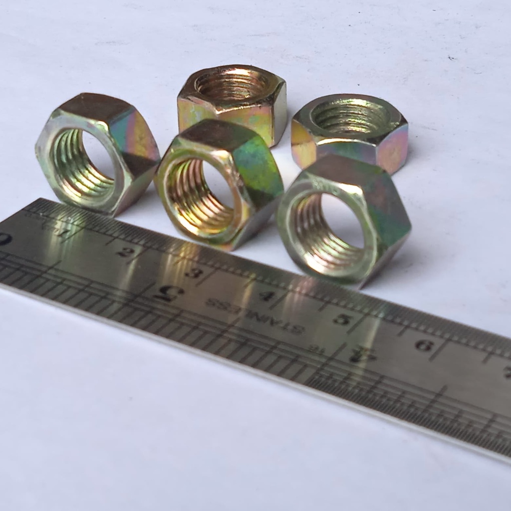 MUR M10 KUNING KUNCI 14 MUR HEX NUT 10MM MUR YELLOW ZINK M10 PITCH DRAT 1.25 MUR HEX M10 NUT KUNING DIAMETER LUBANG 10 MM MUR HEXA M10