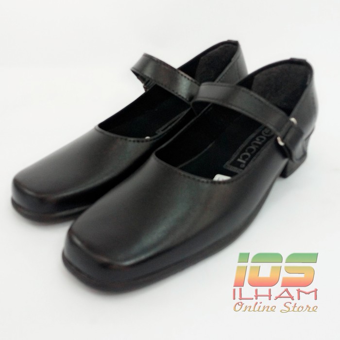 Gucci TS3 Sepatu Pantofel Sekolah Paskibraka Hak 3cm Size 37-40 Hitam Berkualitas