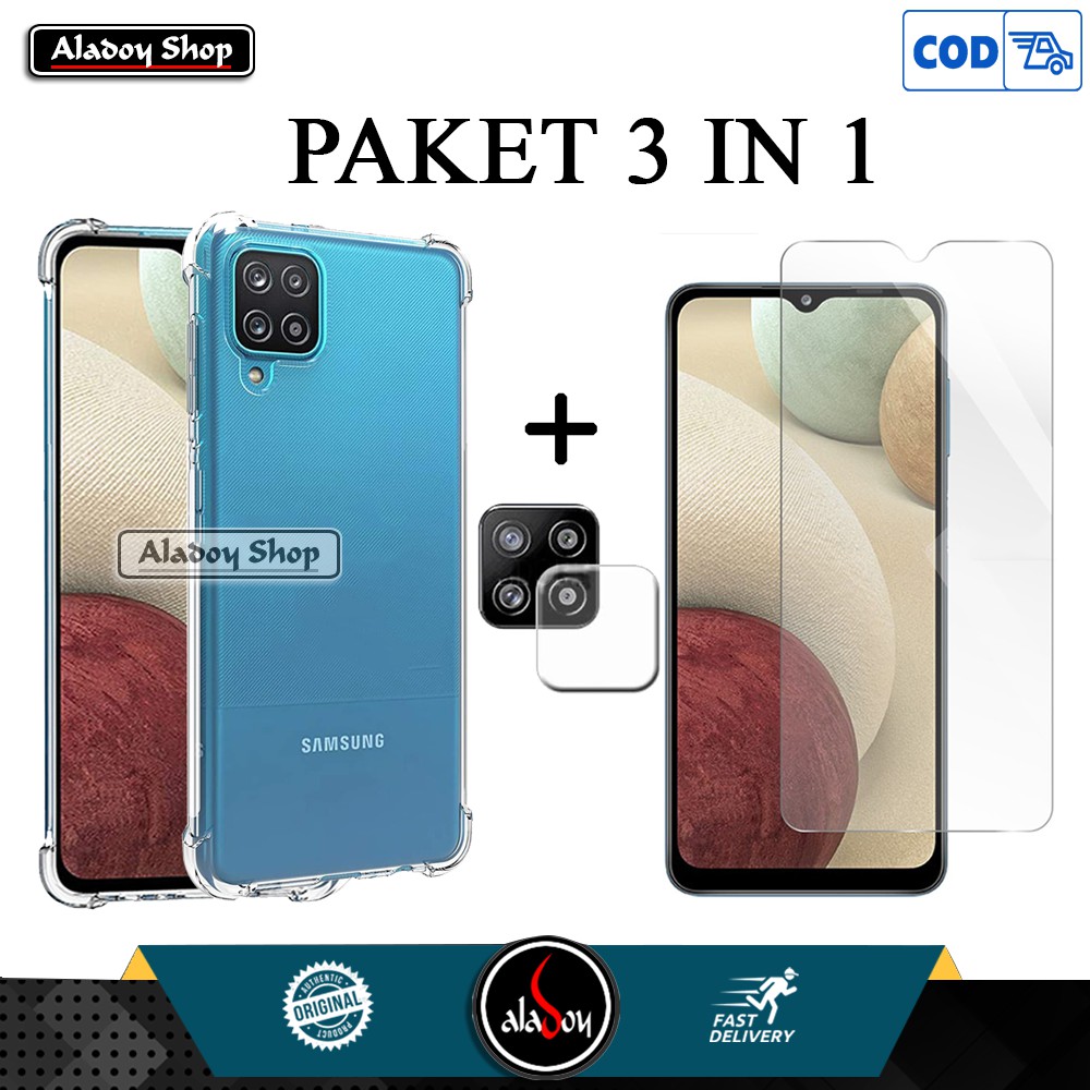 Case Samsung Galaxy A12 Ultrathin Premium Soft Case Casing + Tempered Glass Layar dan TG Camera Lens