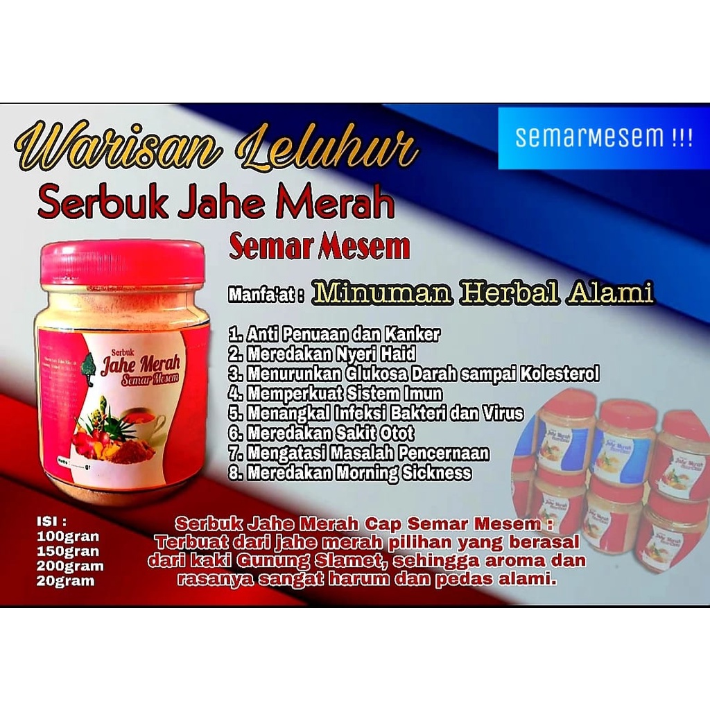 

Serbuk Jahe Merah Semar Mesem Gula Aren