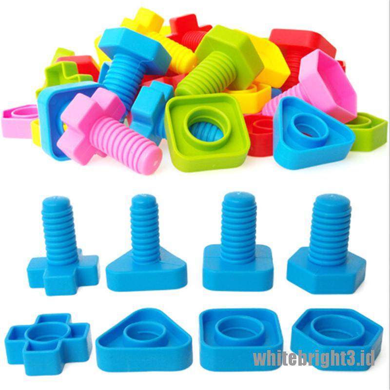(white3) 1 set Mainan Edukasi Susun Blok Model Mur + Baut Untuk Anak Laki-Laki / Perempuan