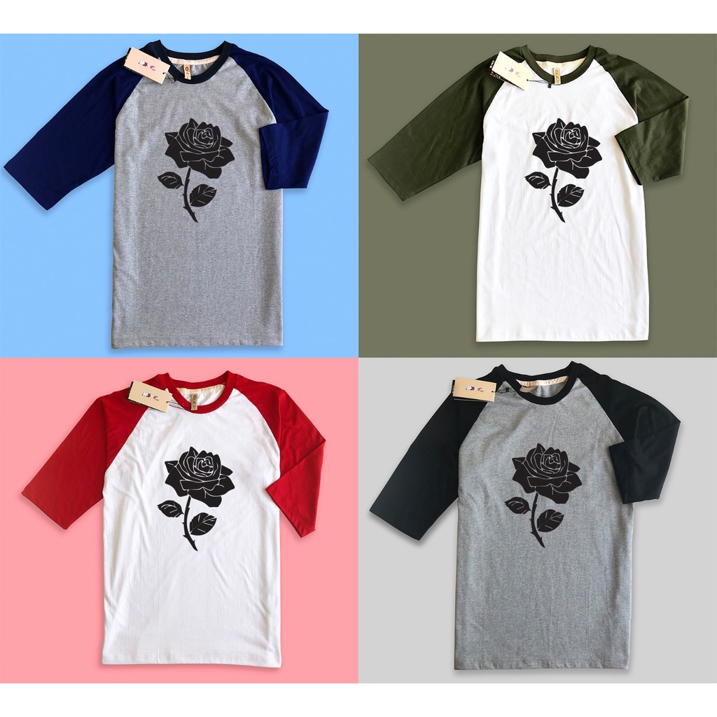 kaos reglan premium desain bunga mawar hitam valentine