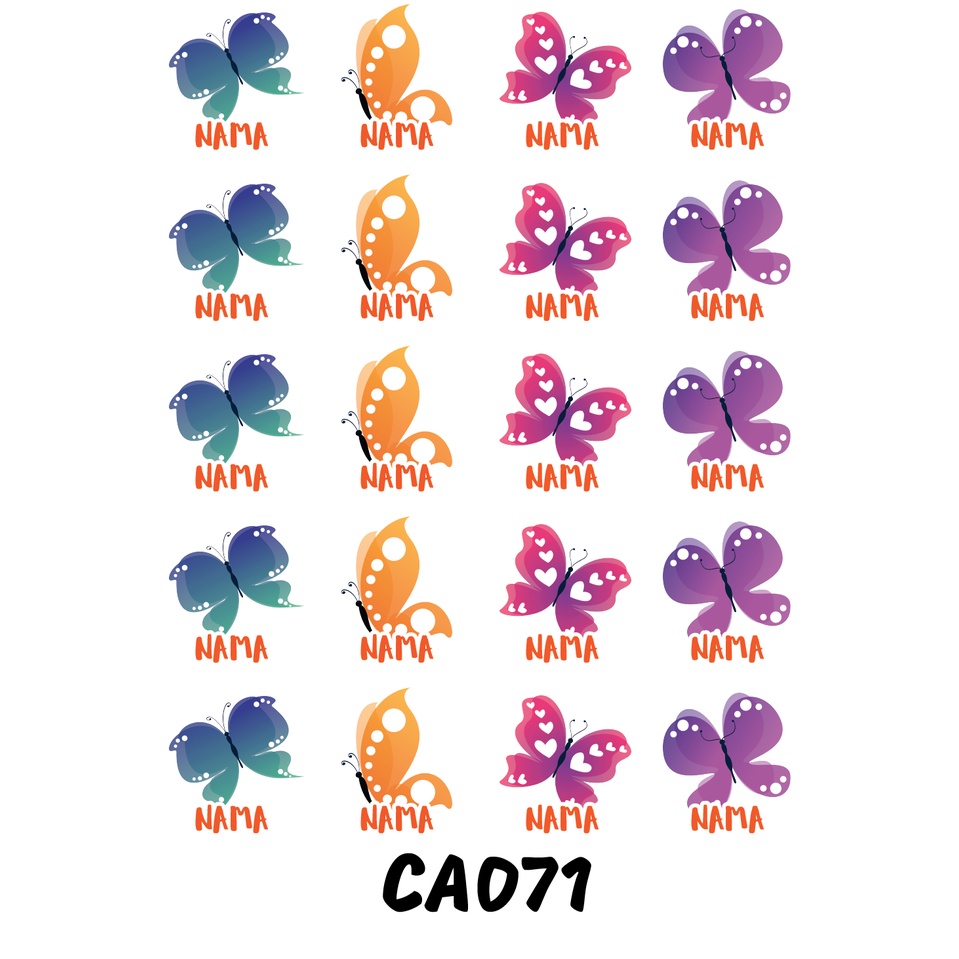

Sticker Nama Cutting Label Waterproof Tahan Air Butterfly (CA071)
