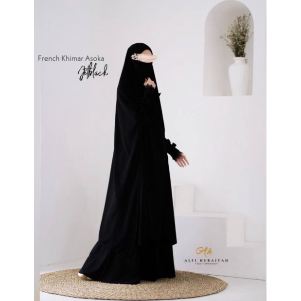 KHIMAR FK (French Khimar ASOKA Arm Hole) HITAM JETBLACK (FK Only) ALFI HURAIYAH ORIGINAL