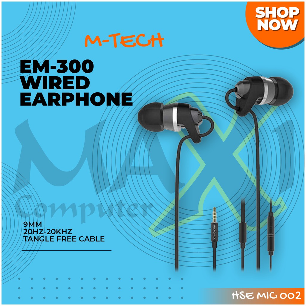 Micropack EM-300 Tangle Free Cable Jack 3,5mm Stereo In-Ear Earphone Headset