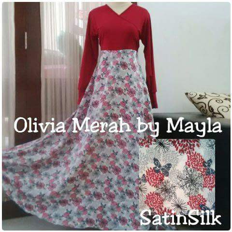 Gamis jersey kombinasi satin Mayla