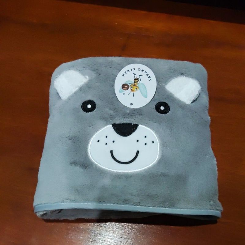 Handuk Bayi Microfiber Sarang Lebah Super Lembut Karakter Bordir Anak 60x120 Baby Towel-ABU