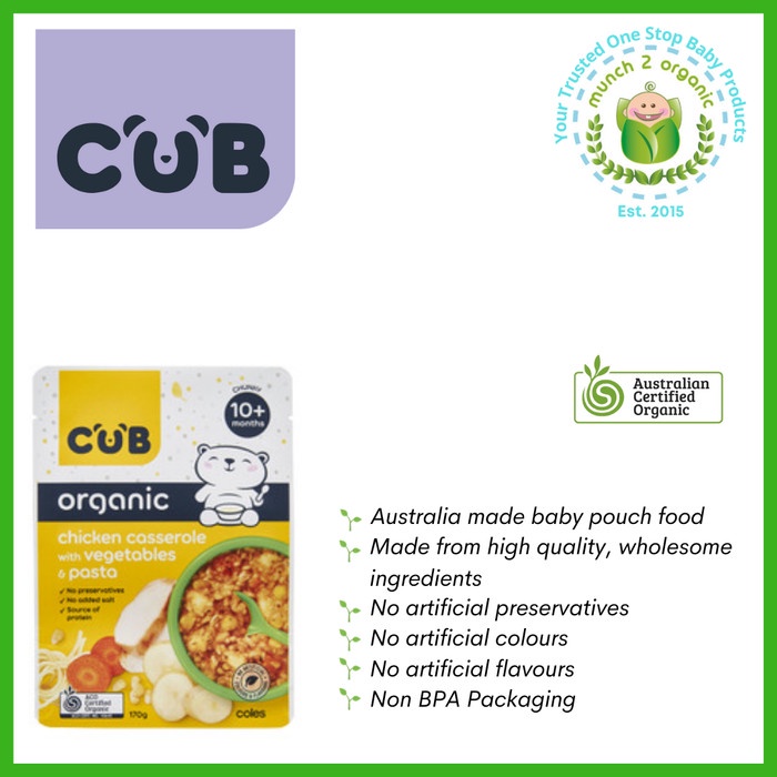 

ROMAN CUB ORGANIC RF CHICKEN CASSEROLE WITH VEGETABLES & PASTA 10+ 170G