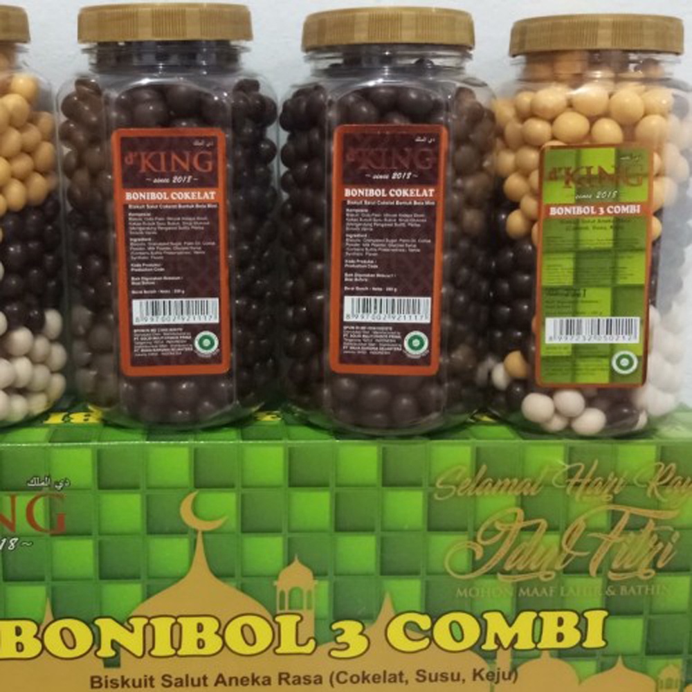 D'KING Bonibol Biskuit Coklat Bentuk Bola Mini Bonibol 3 Kombinasi Coklat / Keju / Susu / 1 TOPLES 250 GRAM