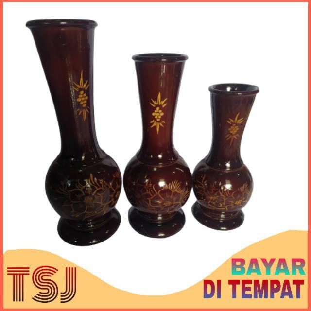 Vas Bunga Kayu Jati Cembung Motif Bunga Ukuran Besar