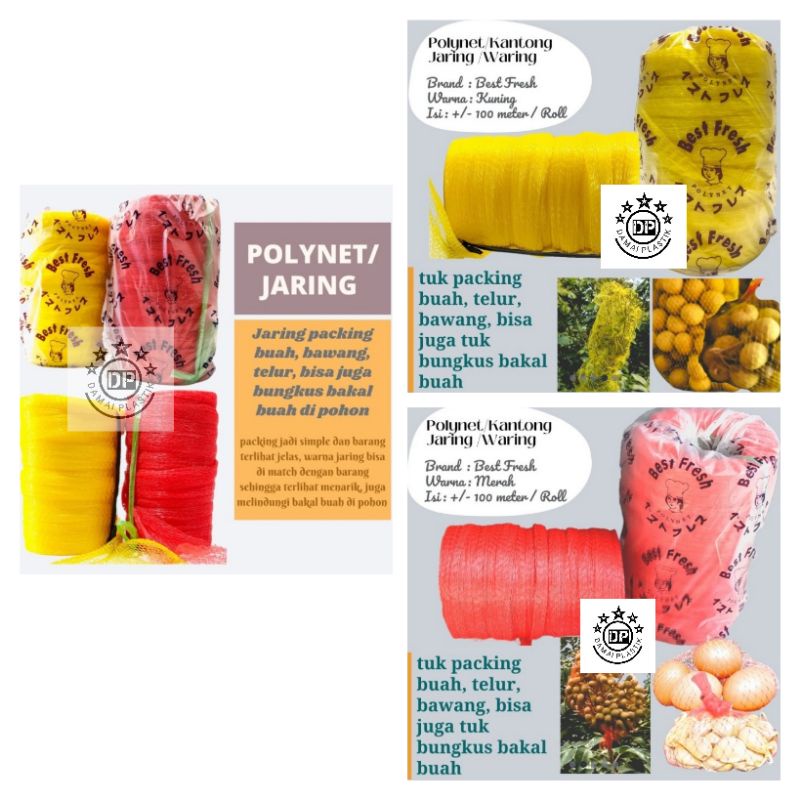 Polynet Kantong Jaring Untuk Buah Telur Bawang Sayuran Roll Best Fresh Merah Kuning 100 Meter