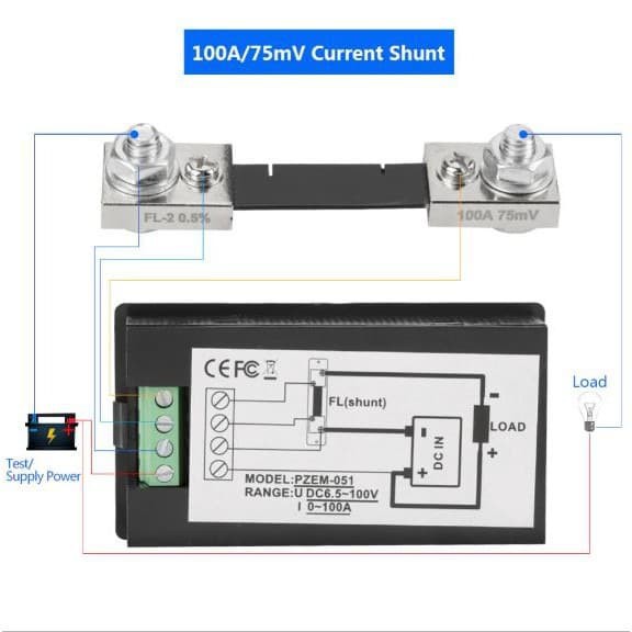 Voltmeter Ammeter Wattmeter Engergymeter DC 100V 100A with Shunt