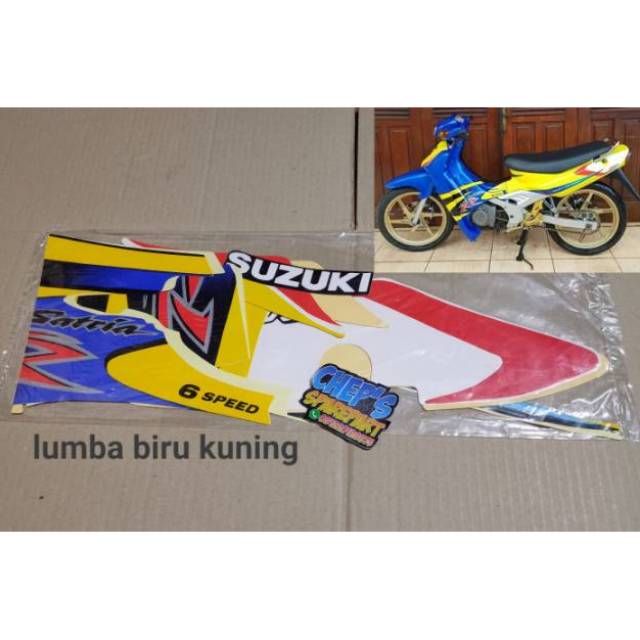 Striping satria 120 ru lumba biru kuning