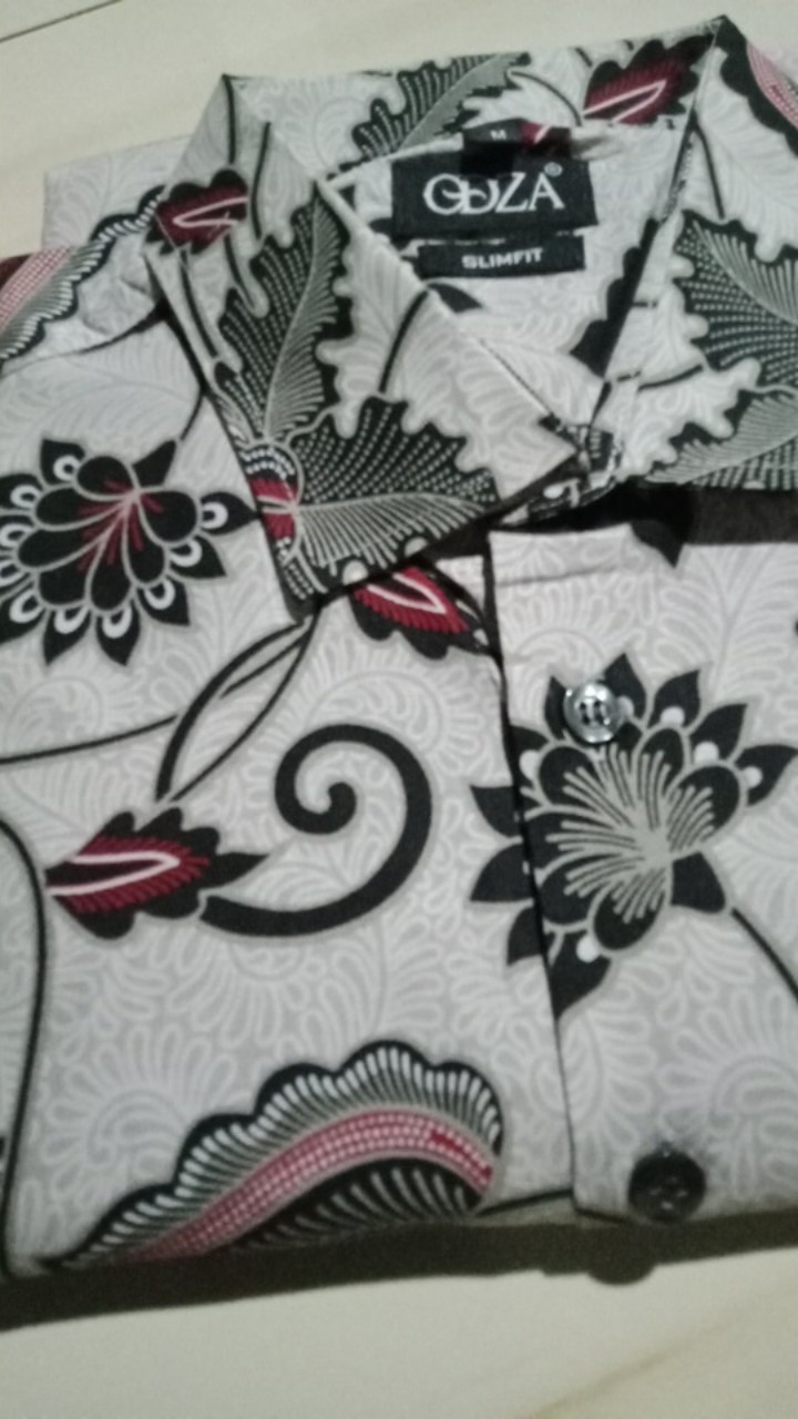 Odza Batik Lengan Panjang Modern Slimfit Modern Pria Kemeja Baju Sogan Hem Solo