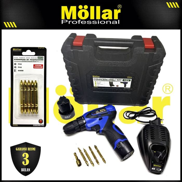 [PAKET] MOLLAR CDD35 Bor Cordless & MOLLAR 5 Pcs Mata Obeng Plus Plus Original