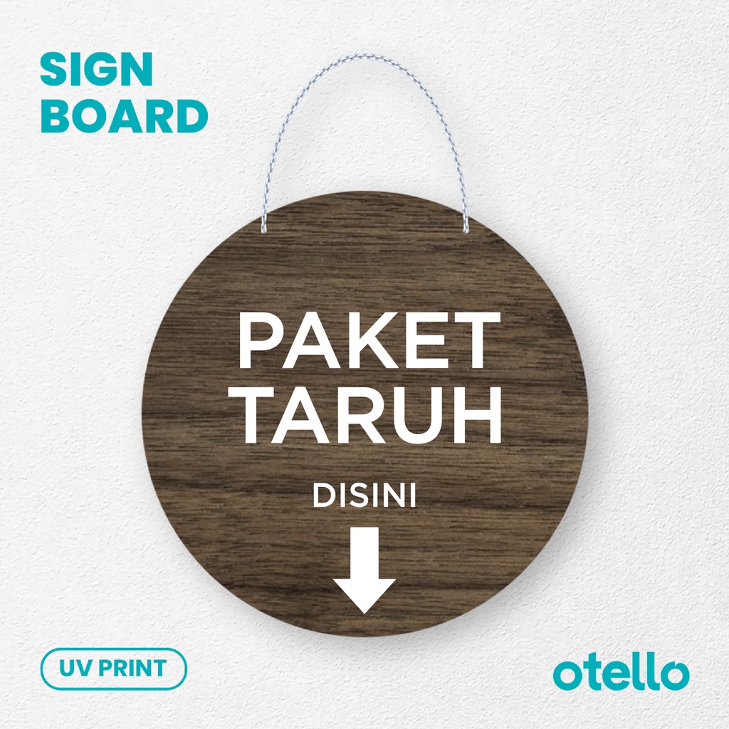 Otello - Signage Paket Taruh Disini Sign Board Kayu Petunjuk Kurir Gantungan Label Tulisan