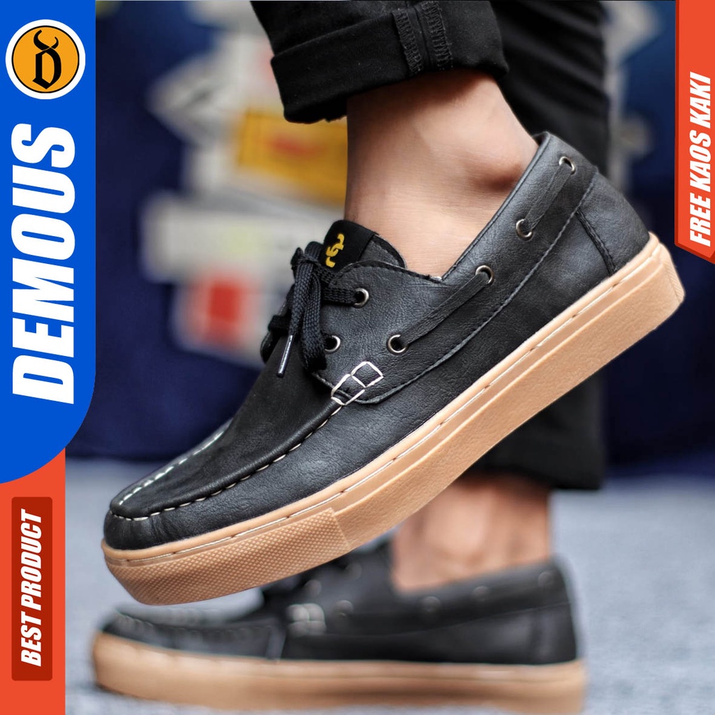 Sepatu Kasual Pria Kulit Pu Sneakers Kerja Casual Hitam Coklat Demous Zapato