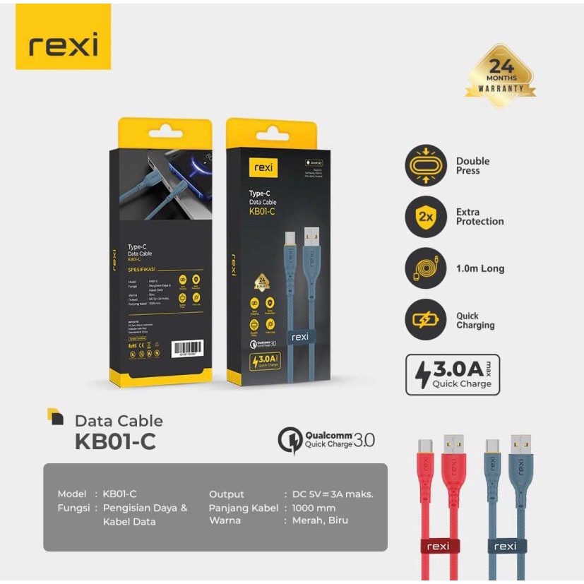 KABEL TYPE C REXI QUICK CHARGE 3A KB01-C QUALCOMM 3.0