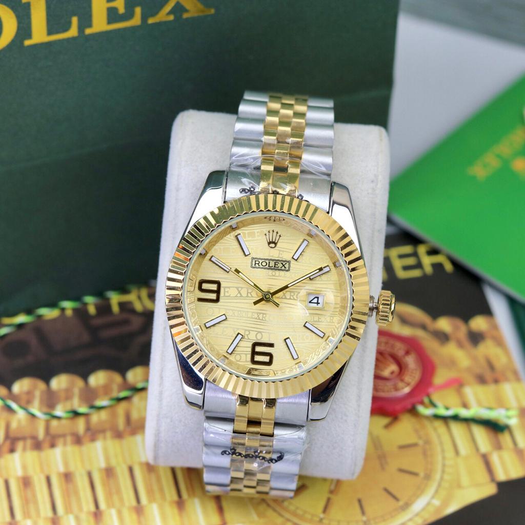COD - Jam Tangan Pria / Wanita Rolex R3185Ui Tanggal Aktif Tali Rantai Free Box Original, Kartu, Pap