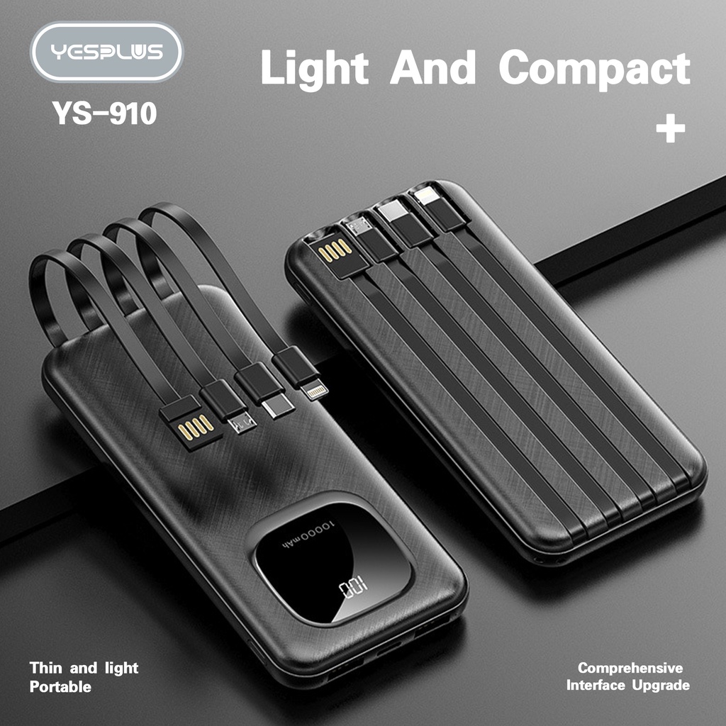 【33LV.ID】POWERBANK 10000MAH YS-910 Fast Charging Murah Mini LCD with Kabel Data lightning Type C Micro USB