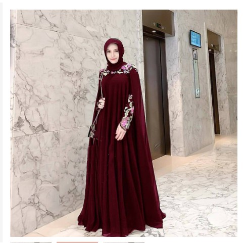 Lolita long party dress gaun pesta wanita BORDIR fashion muslim kondangan akifa Black Maroon Navy