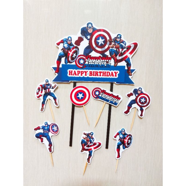 CAKE TOPPER CAPTAIN AMERICA / TOPPER CAPTAIN AMERICA / TOPPER HAPPY BIRTHDAY / TOPPER KUE