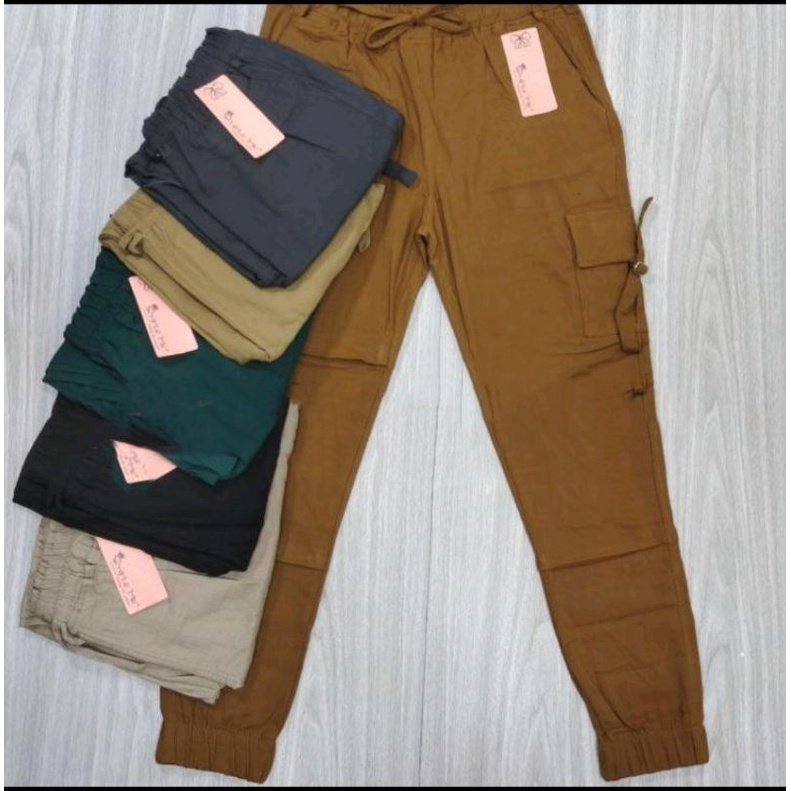 CELANA PANJANG WANITA SIMPLE ME JOGER CARGO RING BAHAN DENIM TEBAL