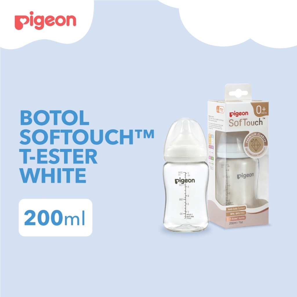 Pigeon SofTouch Peristaltic Plus PP Wide Neck Bottle T-Ester White 0m+ Bulan Botol Susu 200ml