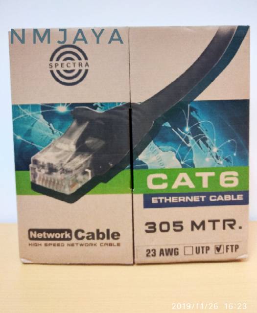 Spectra Kabel Ftp Cat6 Lan Outdoor 305 meter 4Pairs Poe Support Kulit Kabel Tebal Dilengkapi Aluminium Foil dan Ground Warna Hitam