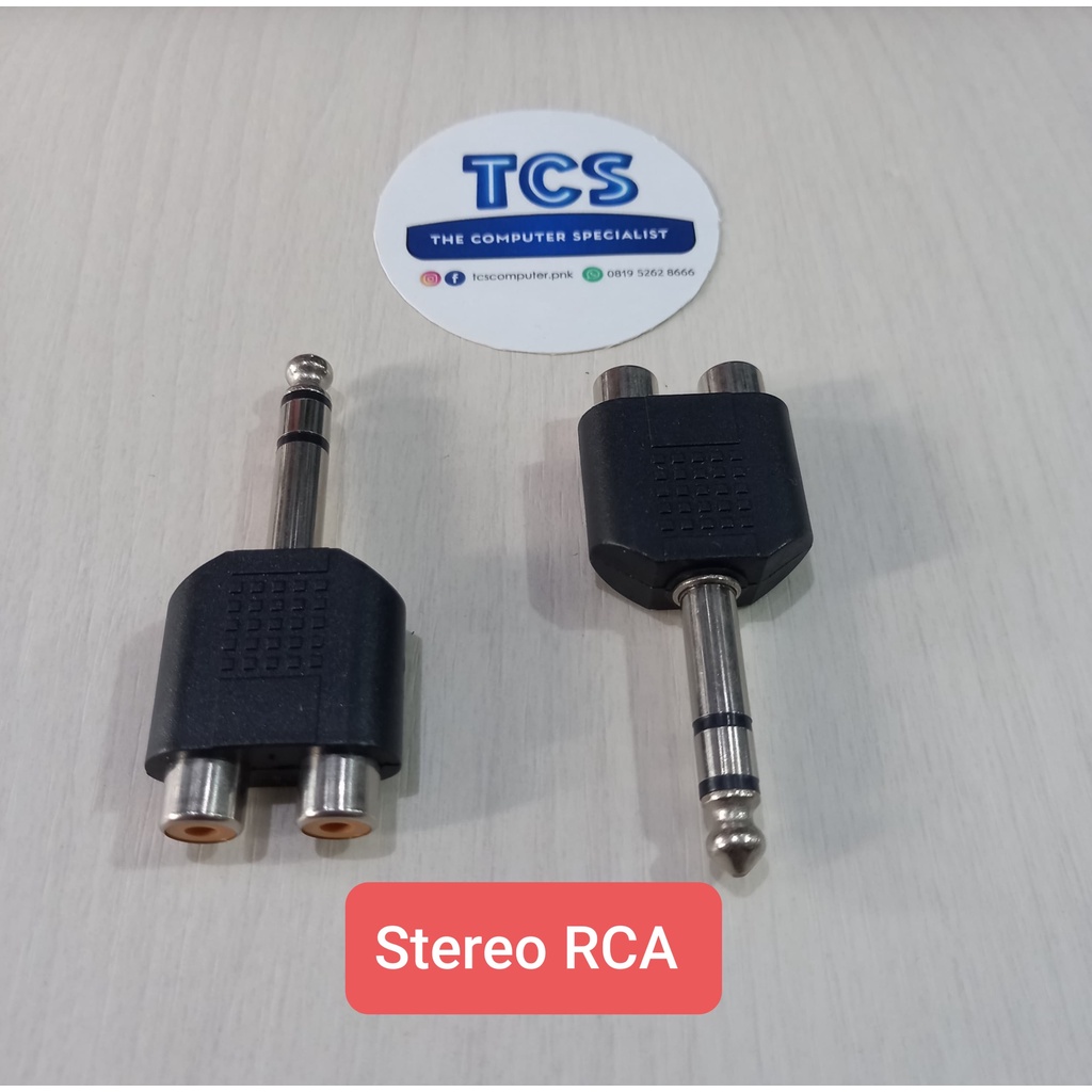 jack mic konektor T cabang rca female ke jack akai male mic stereo 1-2