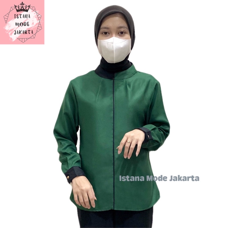 ISTANA MODE JAKARTA Verra baju atasan wanita terbaru blouse korean style blouse wanita lengan panjang-HIJAU BOTOL