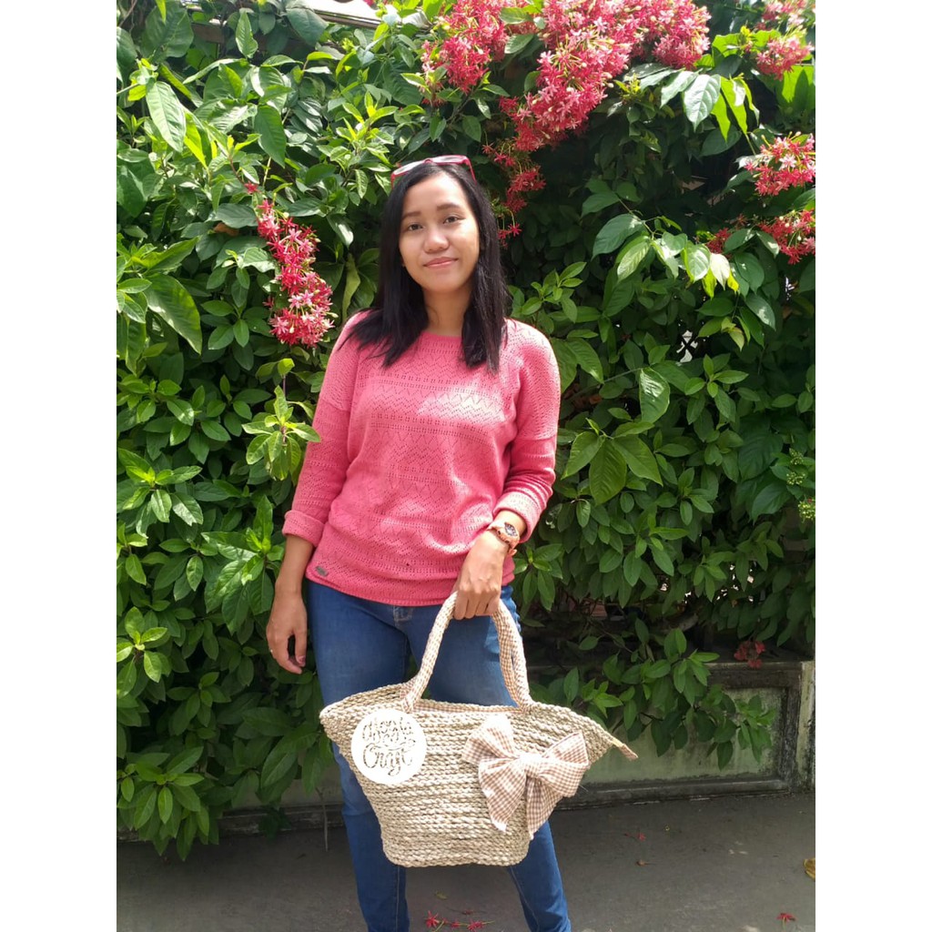 Tas Anyaman Pandan Pita Coklat