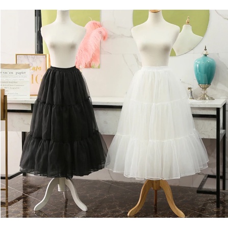Rok Organza Hitam Putih Rok Pendek Pengantin Crinoline Panjang 80Cm untuk Gaun Pengantin