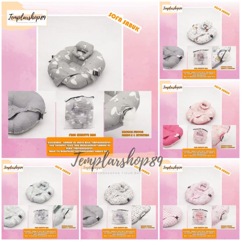 cod 2in1 sofa bayi multifungsi sabuk pengaman bahan katun jepang  free bantal dot dan tas mewah