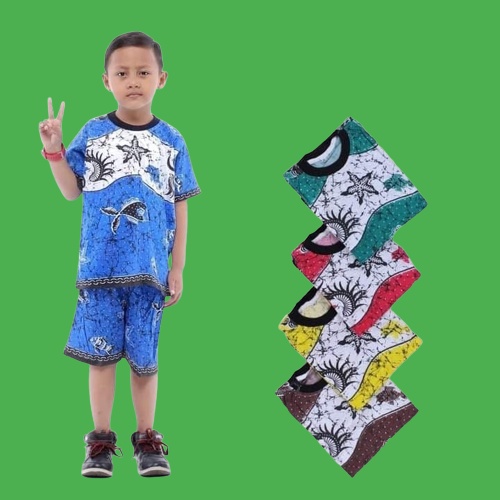 Setelan Kaos Pantai Anak Laki Laki Dan Perempuan Usia 1-8 Tahun Gambar Ikan  Stelan Baju Anak Anak