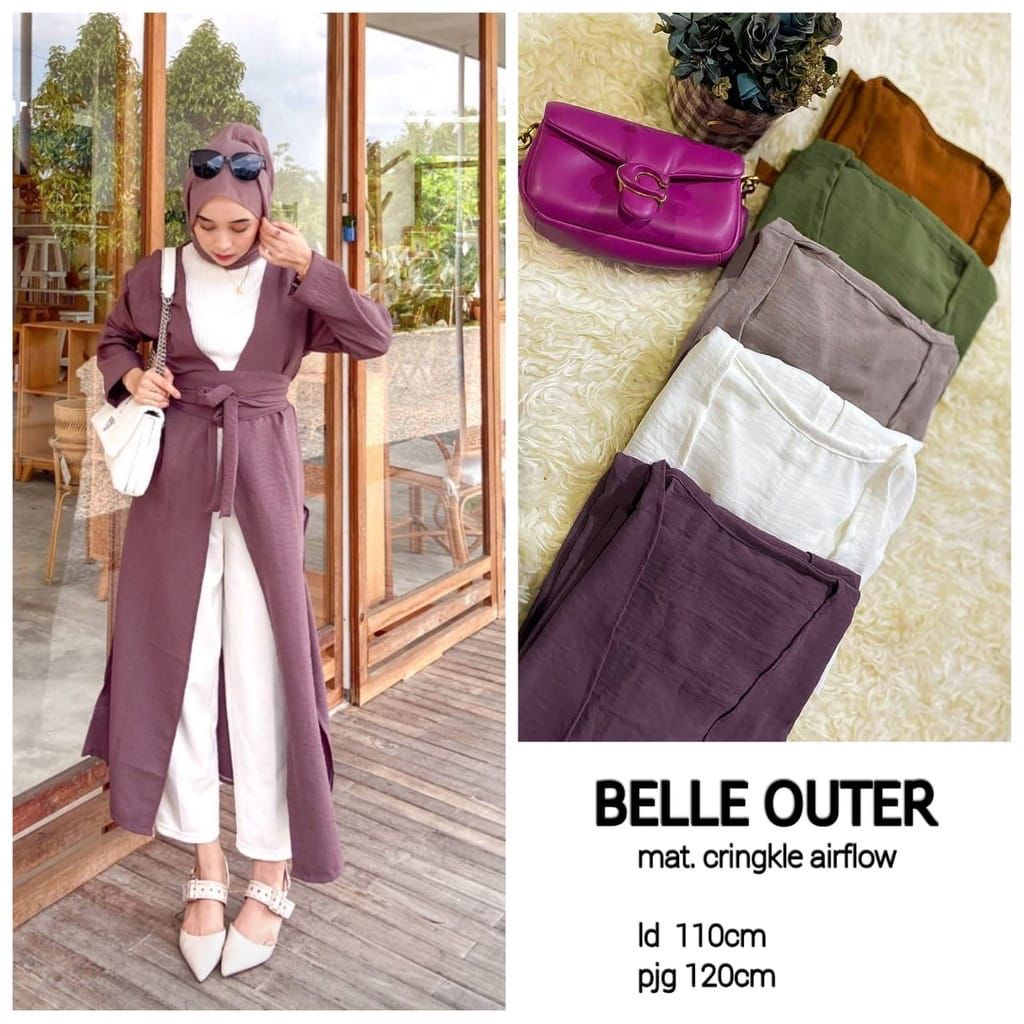 1KG MUAT 4PCS | BELLE OUTER LONG CARDIGAN AIRFLOW CRINKLE HITS OOTD SELEBGRAM FASHION GROSIR MURAH WANITA TERBEST SELLER
