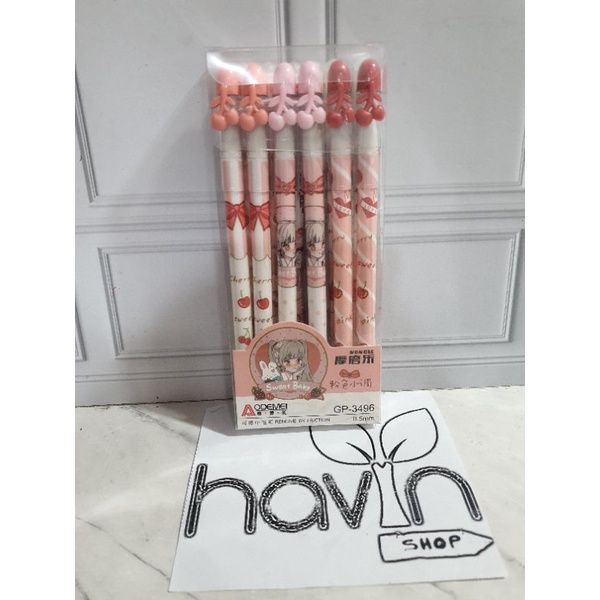 (12pc) pen bisa hapus/pen gel hapus/erasable pen/pen hapus lucu fancy ODEMEI-3496 Girl