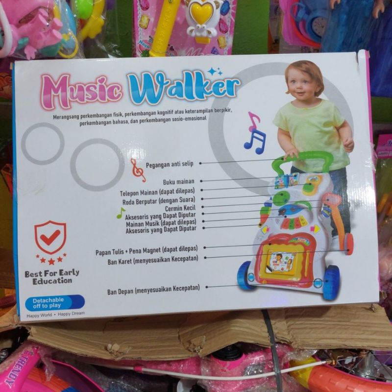 Music Walker Push Walker Mainan Anak Bayi Kereta Dorong Baby