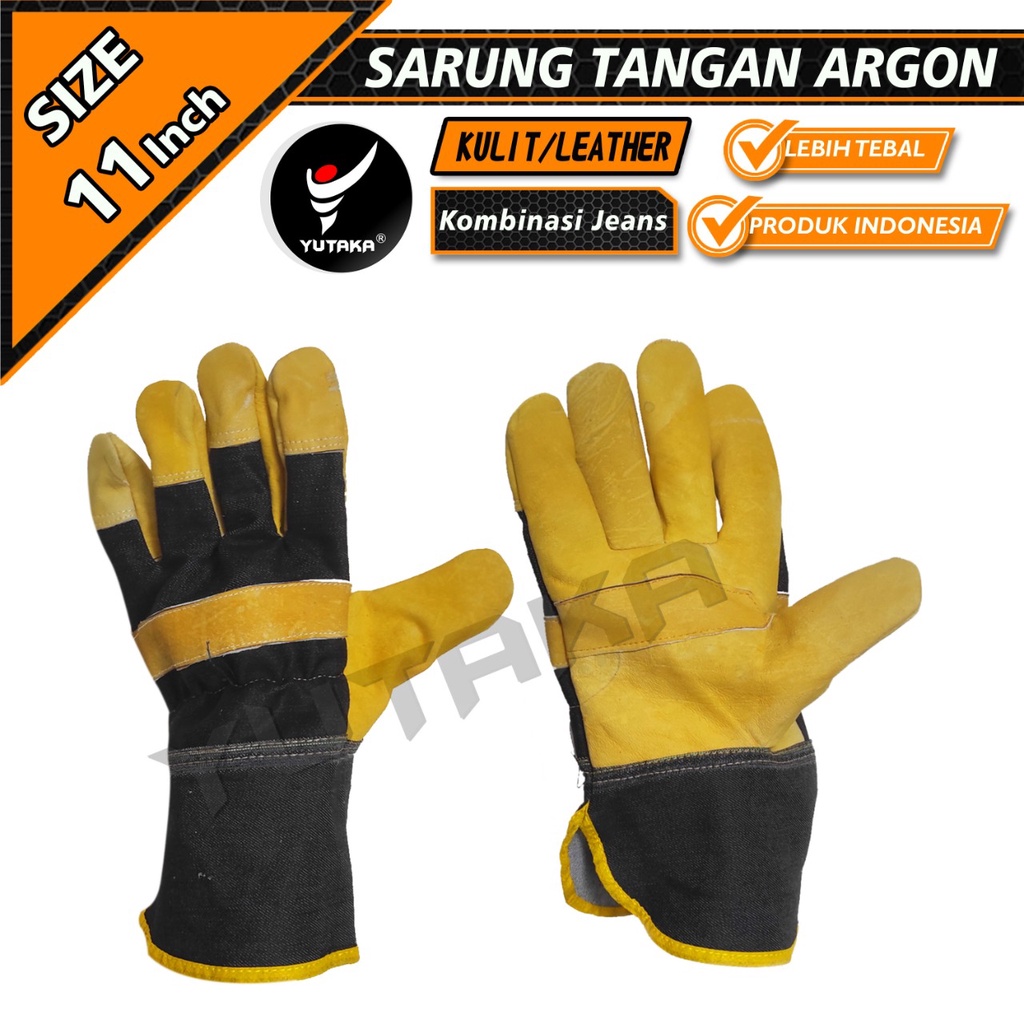 SARUNG TANGAN LAS ARGON KOMBINASI JEANS warna kuning/sarung tangan las Argon murah