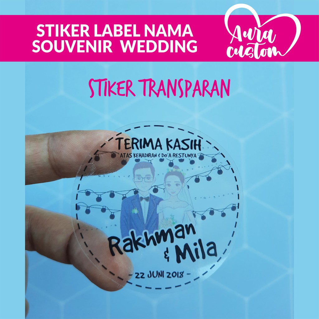 

STIKER TRANSPARAN LABEL NAMA SOUVENIR WEDDING NIKAH BULAT | TERIMA KASIH | THANKS CD | SERI COUPLE