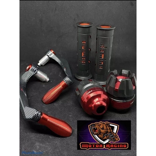 [PAKET 3IN1] proguard full CNC karbon model sabit plus handgrip domino sisik plus jalu as roda buah naga dan karet handle UNIVERSAL