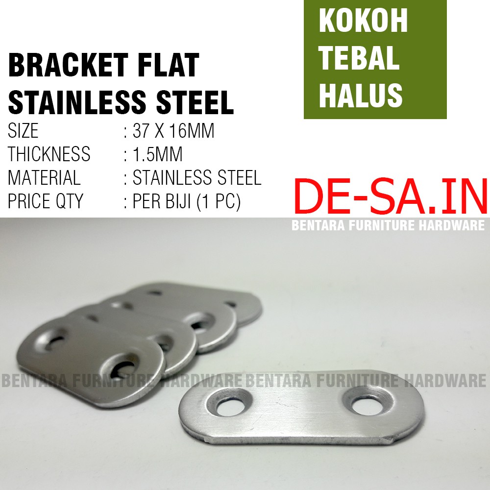 4 CM PLAT STAINLESS OVAL 37X16 MM - Rata Lurus Bracket Flat Reparasi Joint Fixing Repair sTEEL