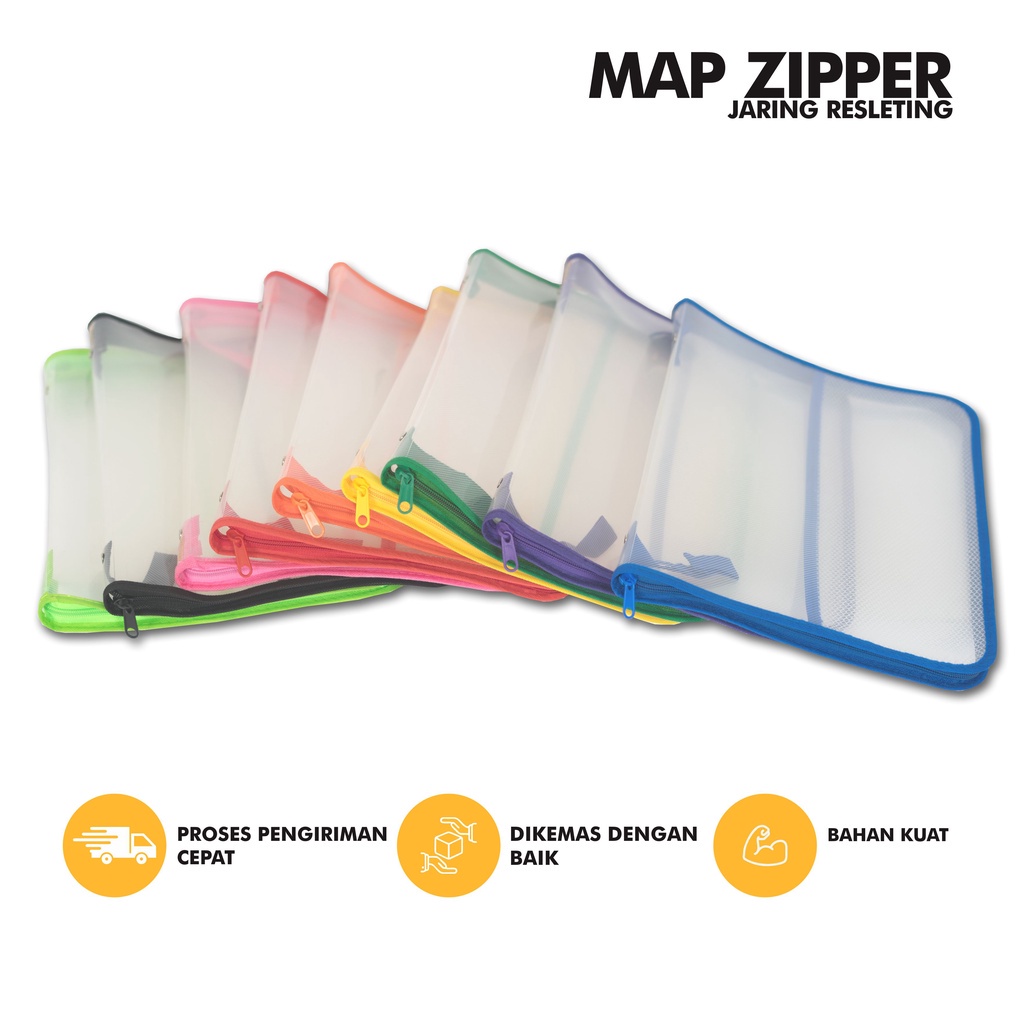 

Map Plastik / Map File / Folio Zipper Motif jaring Resleting Berwarna - PBZ